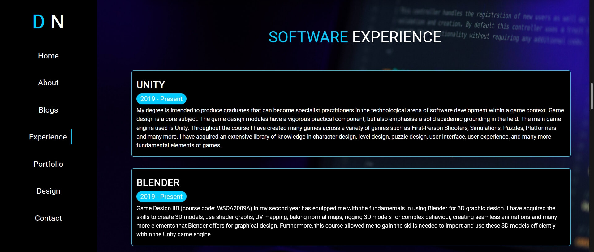 Wireframe for experience section